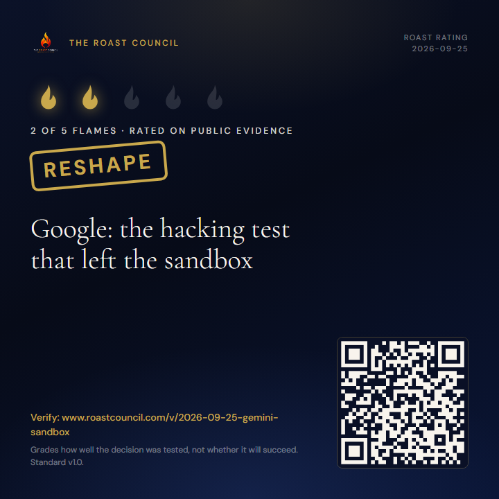 Roast Rating badge: 2 of 5 flames, RESHAPE