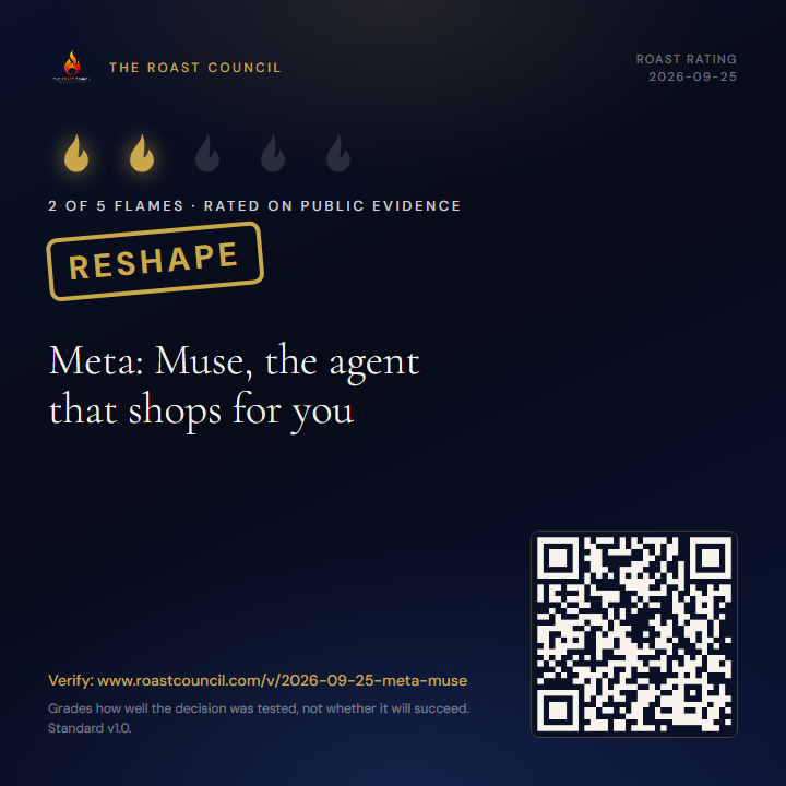Roast Rating badge: 2 of 5 flames, RESHAPE